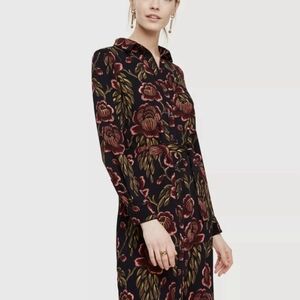 Ann Taylor Black and Red Floral Midi Dress